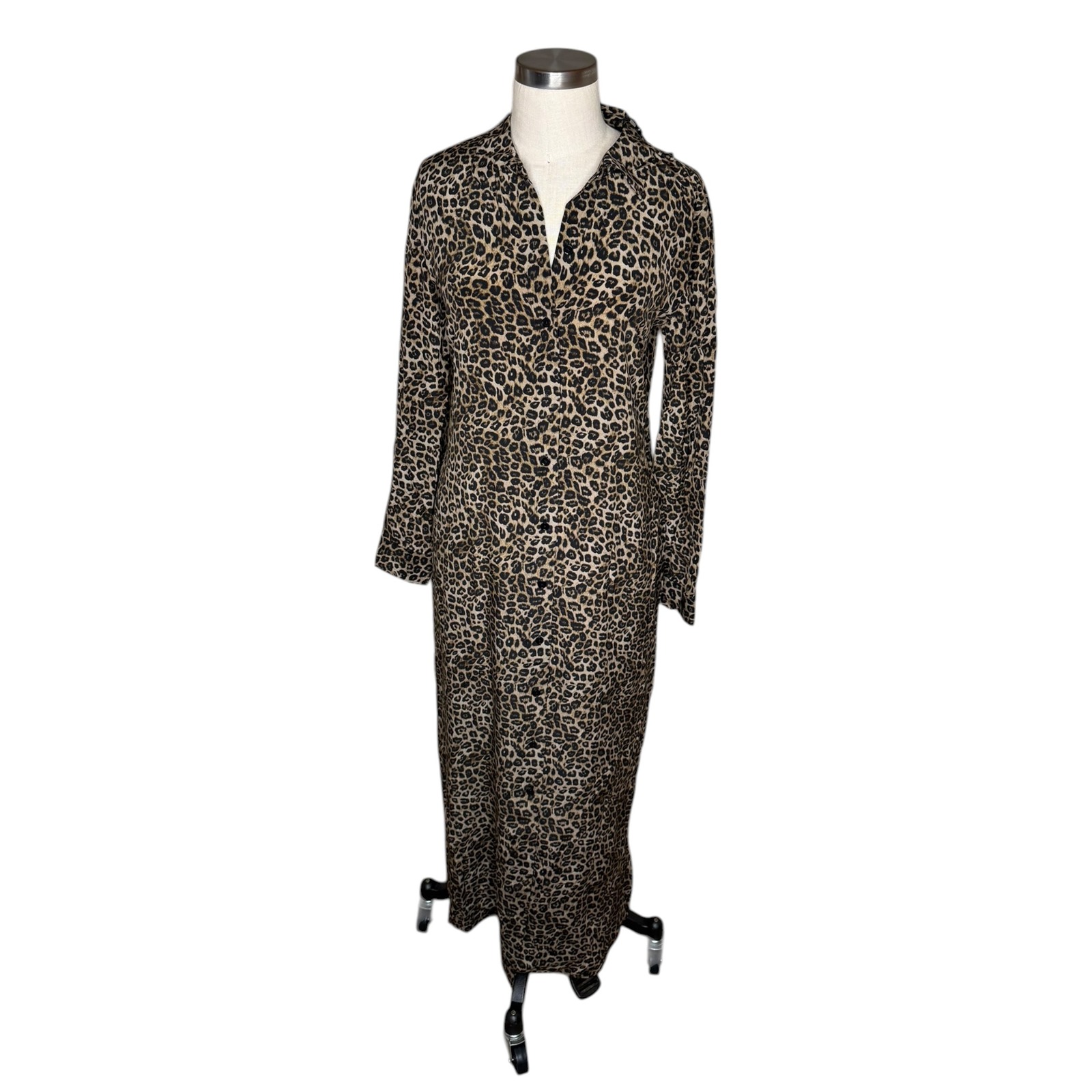 The Kooples Leopard Print Silk Button Down Maxi Dress Women's Size M New